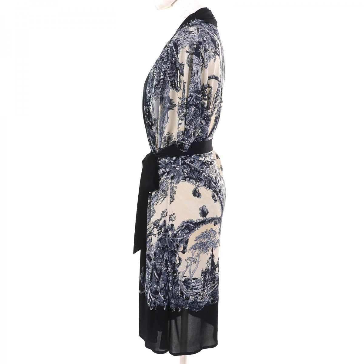 HERMES one piece Rayon Navy Blue Beige type FANTAISIE PITTORESQUE 34