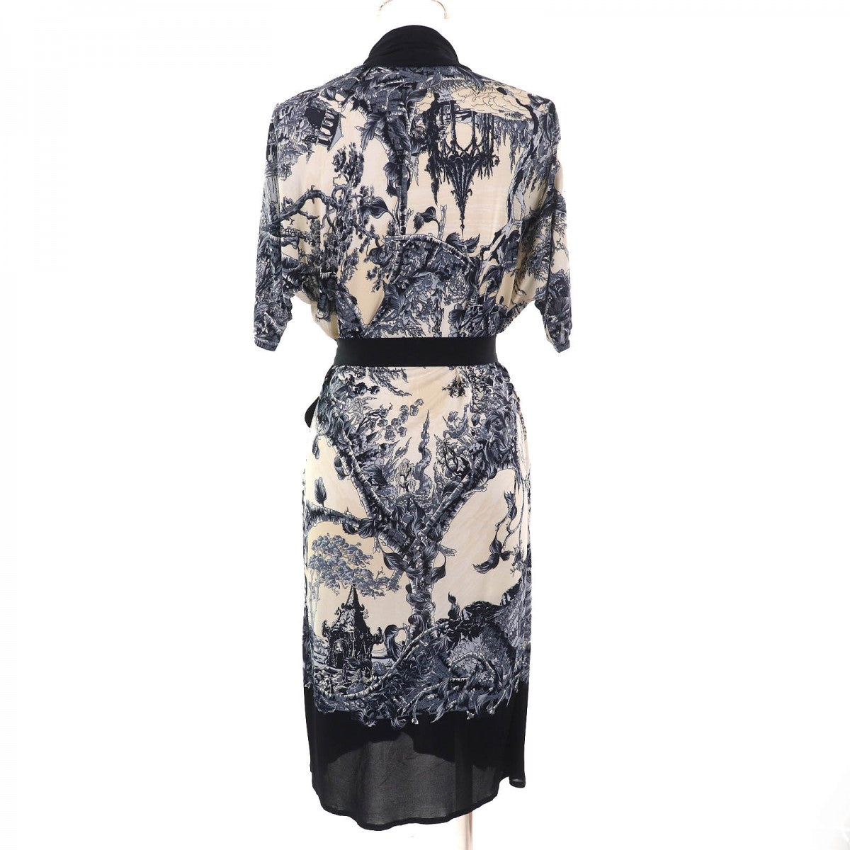HERMES one piece Rayon Navy Blue Beige type FANTAISIE PITTORESQUE 34