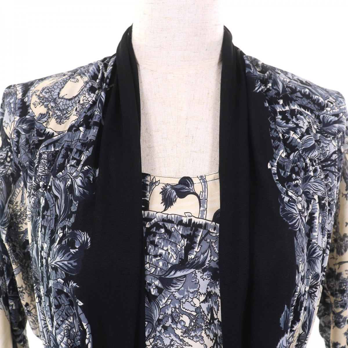 HERMES one piece Rayon Navy Blue Beige type FANTAISIE PITTORESQUE 34