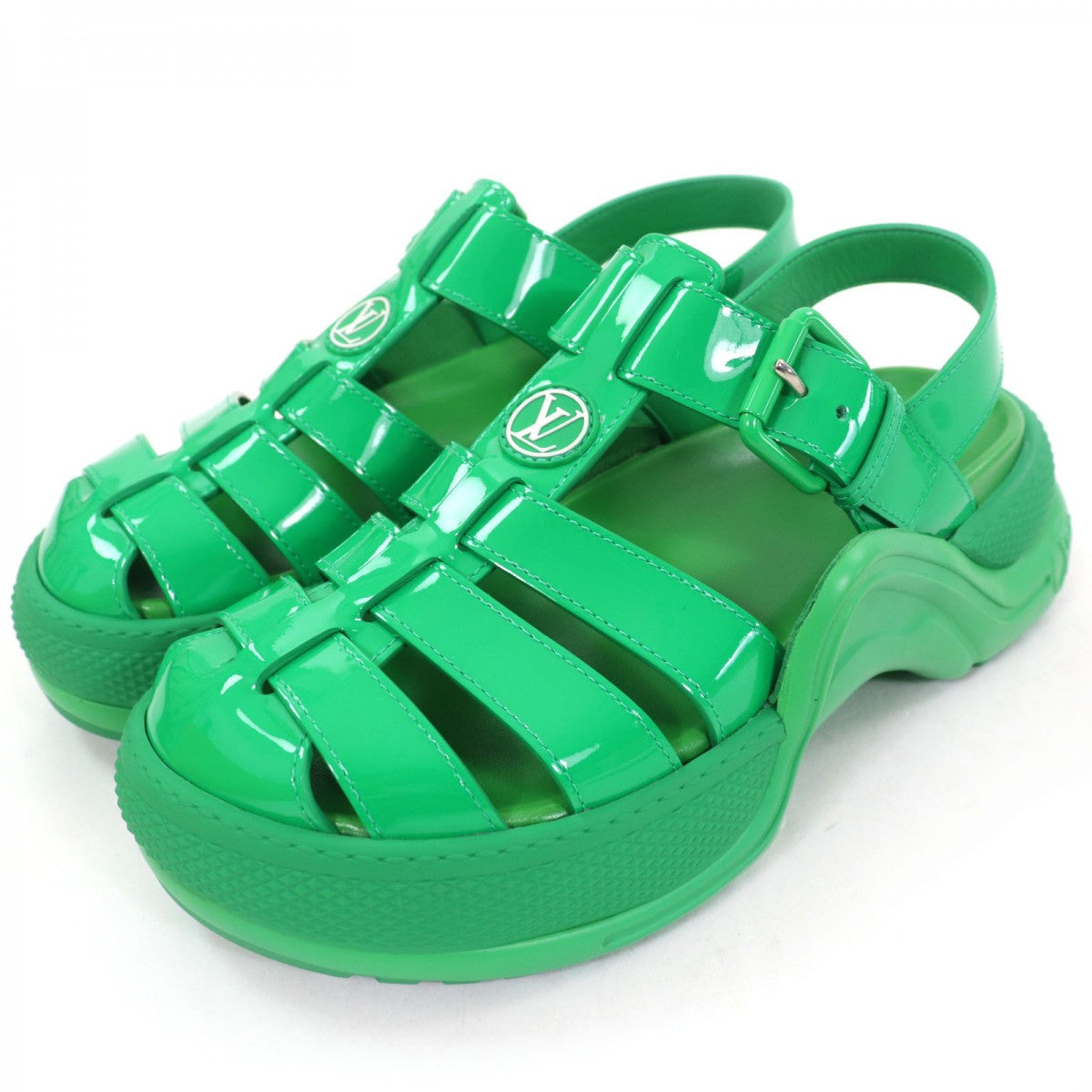 LOUIS VUITTON Sandals 1AB17J Patent leather green arc light line 36