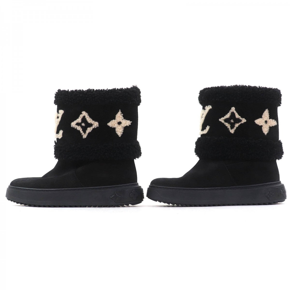 LOUIS VUITTON Ankle boots Mouton Black Ivory snowdrop line 37.5