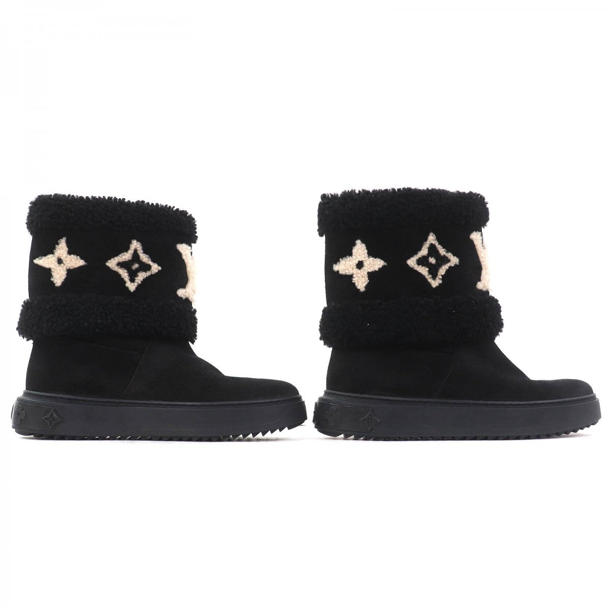 LOUIS VUITTON Ankle boots Mouton Black Ivory snowdrop line 37.5