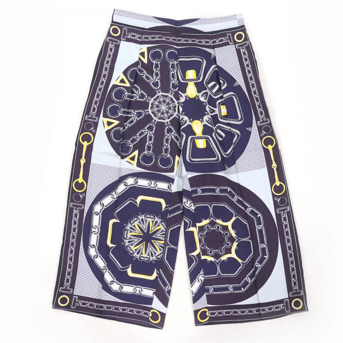 HERMES Cropped pants silk Navy Kaleidoscope Effect 40