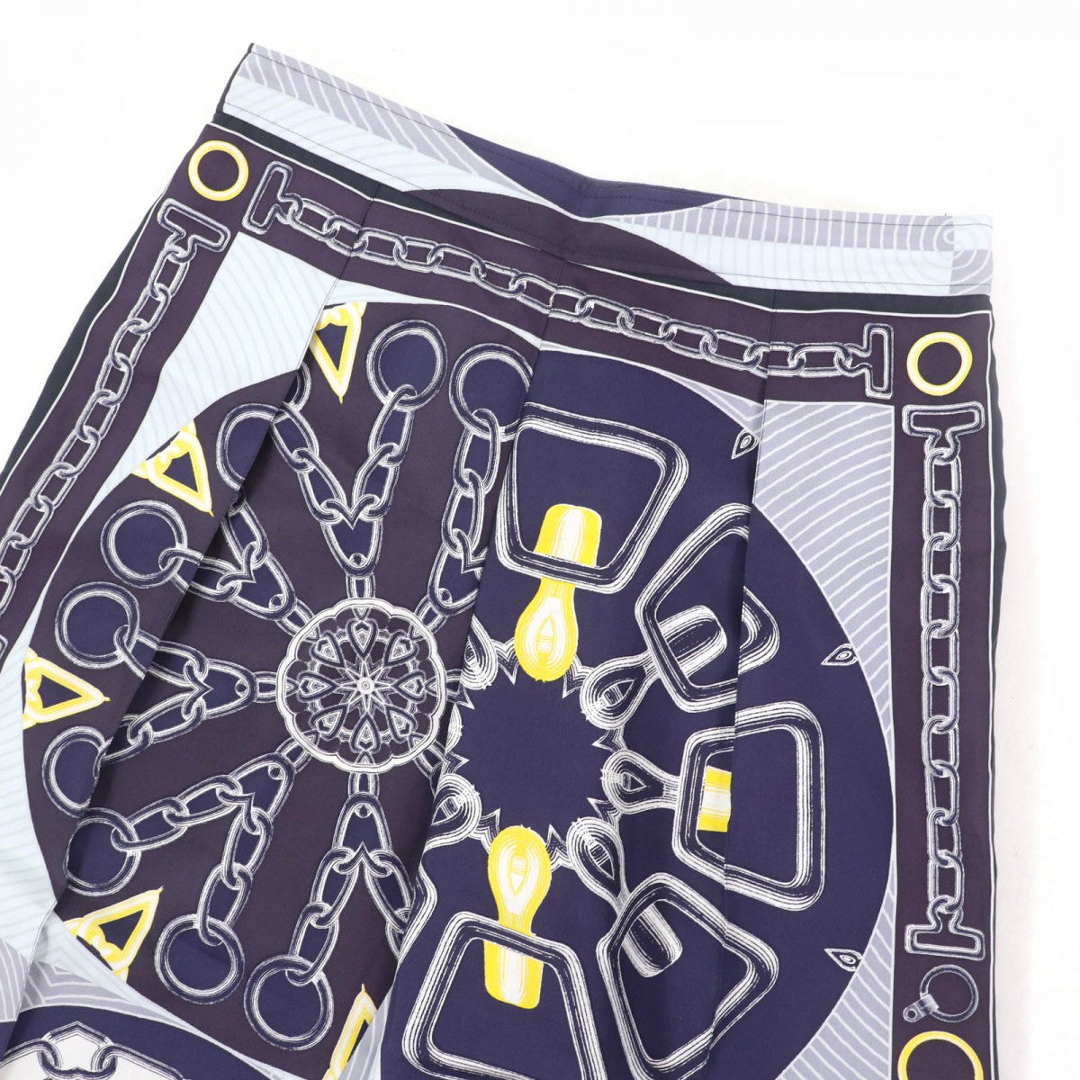 HERMES Cropped pants silk Navy Kaleidoscope Effect 40
