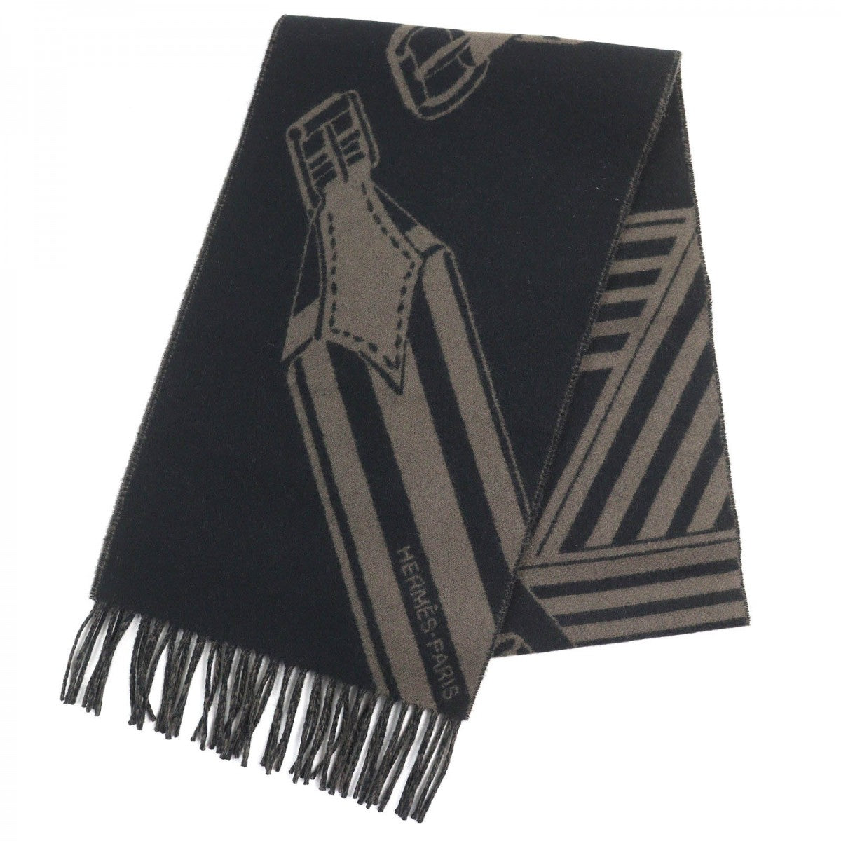 HERMES Scarf H394808T cashmere black basalt zigzag sangre