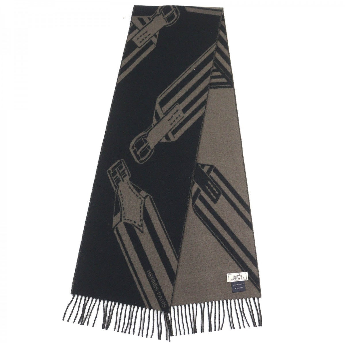 HERMES Scarf H394808T cashmere black basalt zigzag sangre