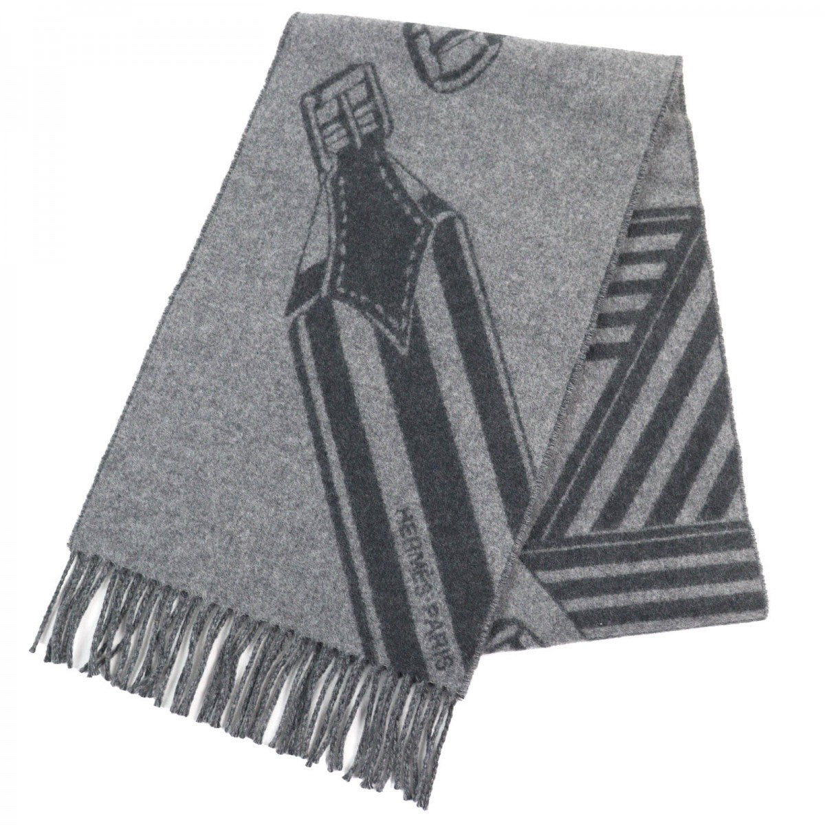 HERMES Scarf H394808T cashmere Gris Cine/Anthracite zigzag sangre