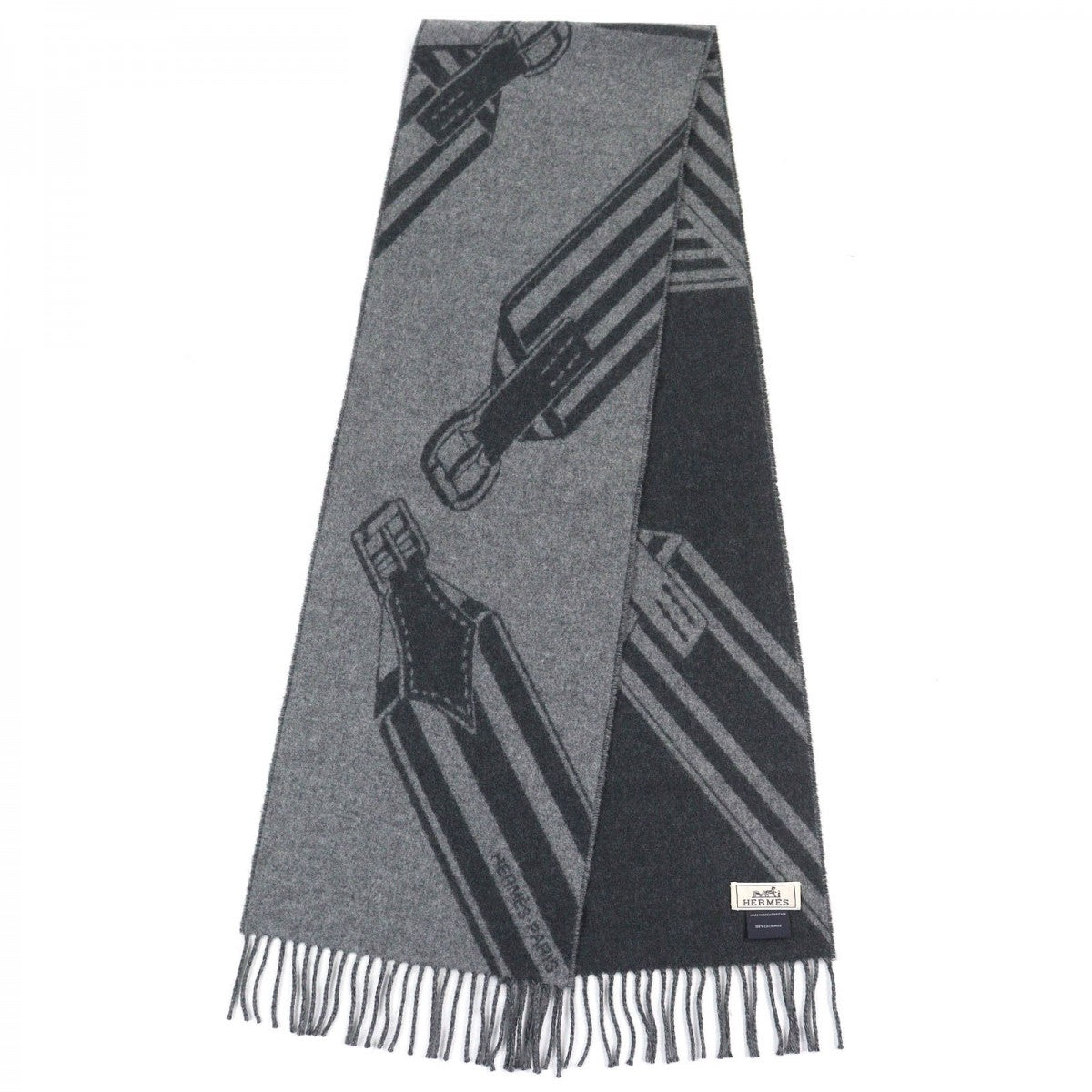 HERMES Scarf H394808T cashmere Gris Cine/Anthracite zigzag sangre