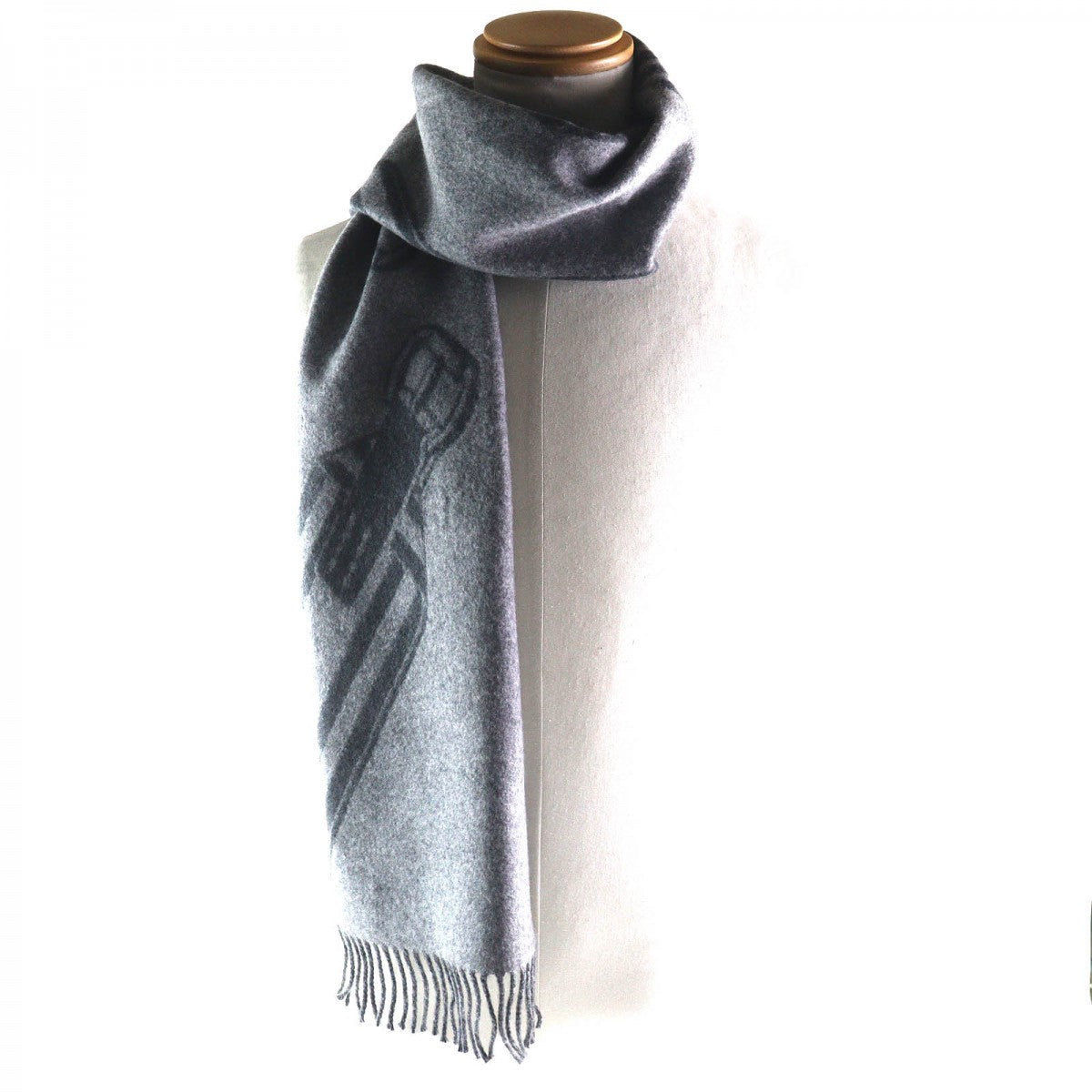 HERMES Scarf H394808T cashmere Gris Cine/Anthracite zigzag sangre