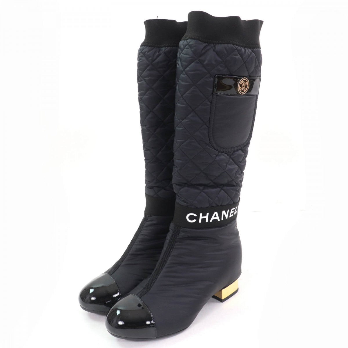 CHANEL Knee-high boots G38428 leather black 36