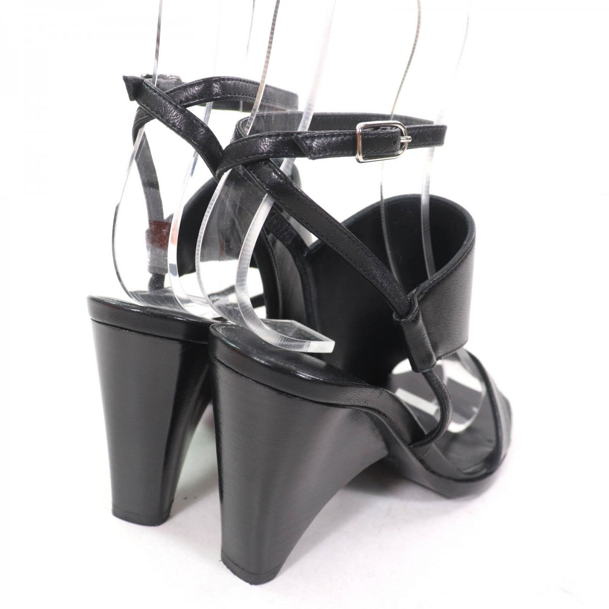 HERMES Sandals leather black Inconnu 85 35