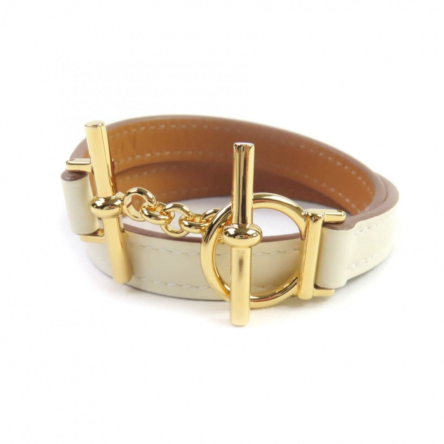 HERMES bracelet Vaux Swift Ivory Croisier Double Tour T2