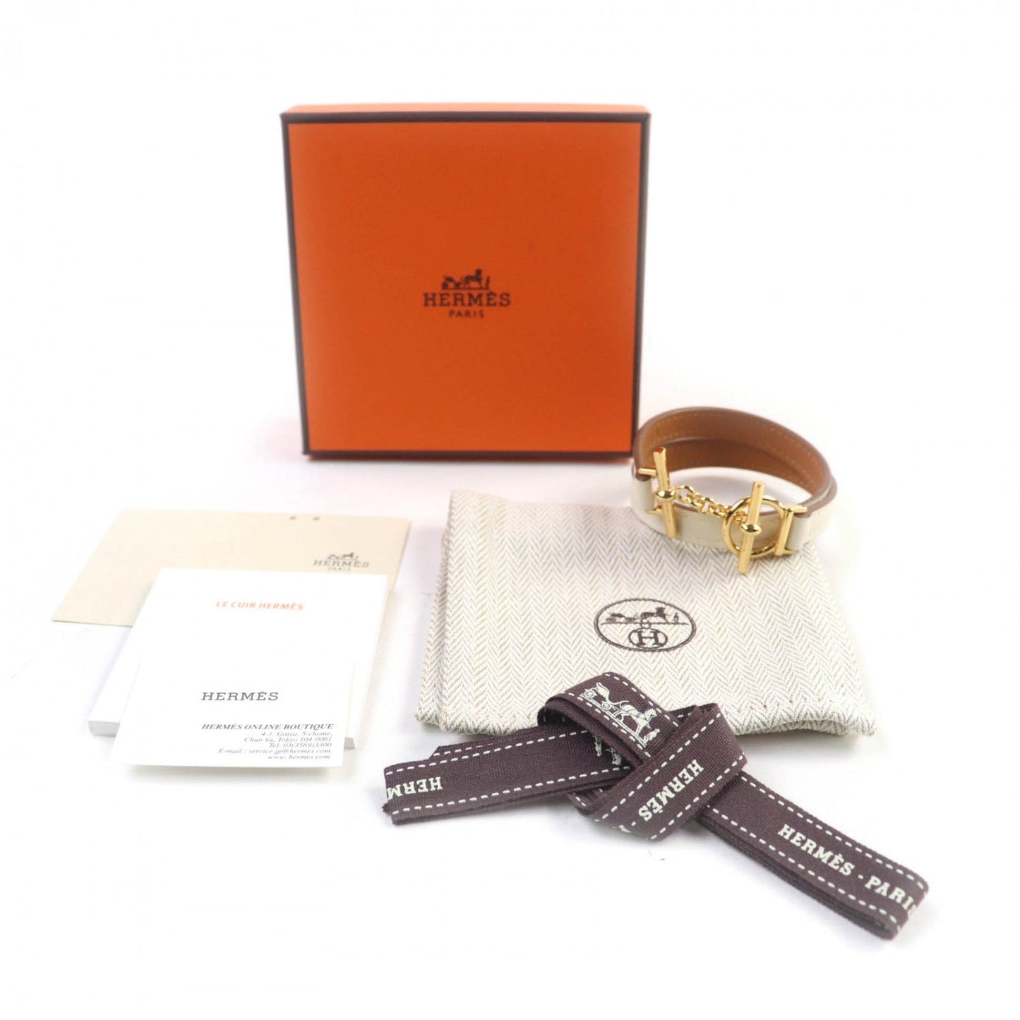 HERMES bracelet Vaux Swift Ivory Croisier Double Tour T2