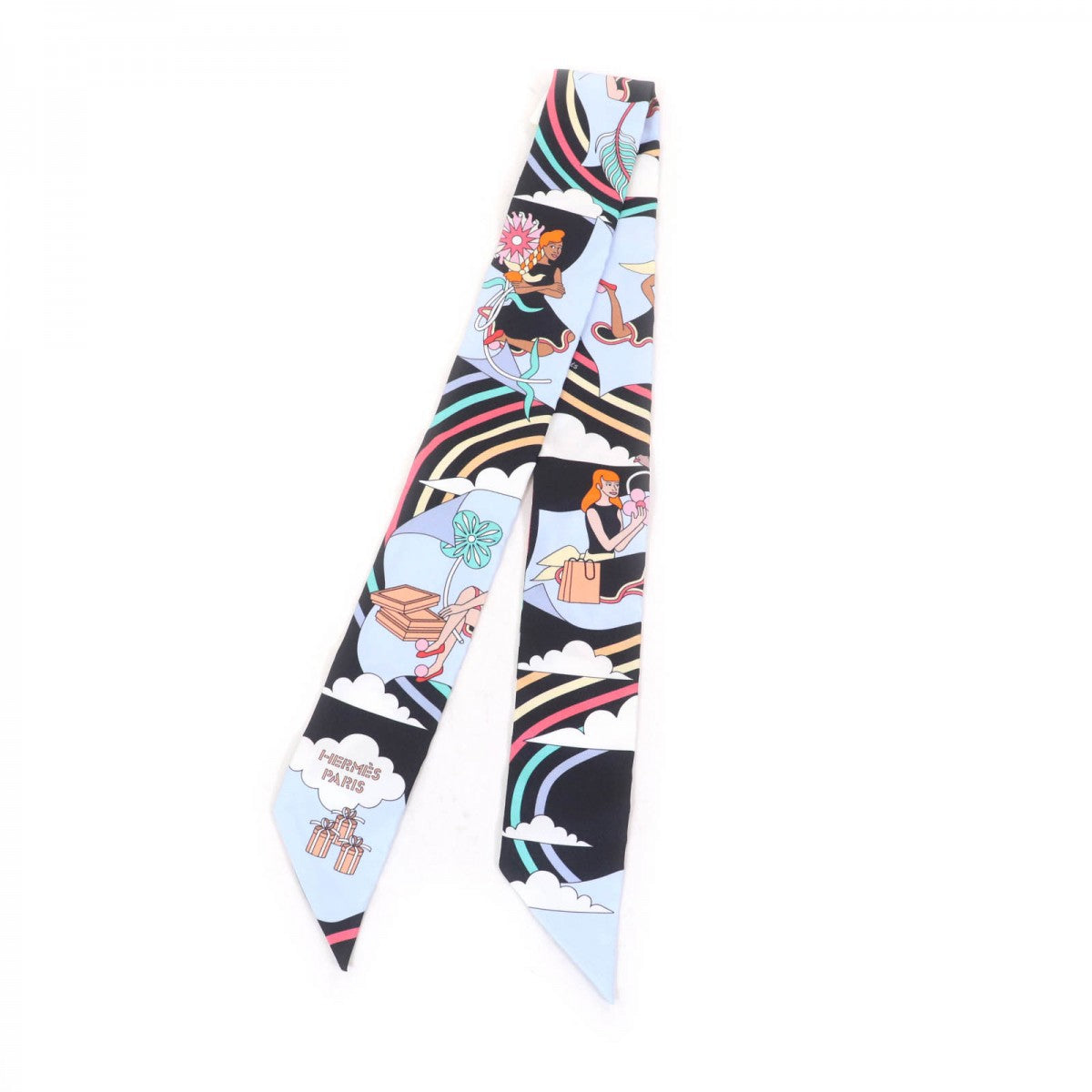 HERMES scarf silk NOIR/CIEL/MULTICOL CARRES VOLANTS Flying Carre
