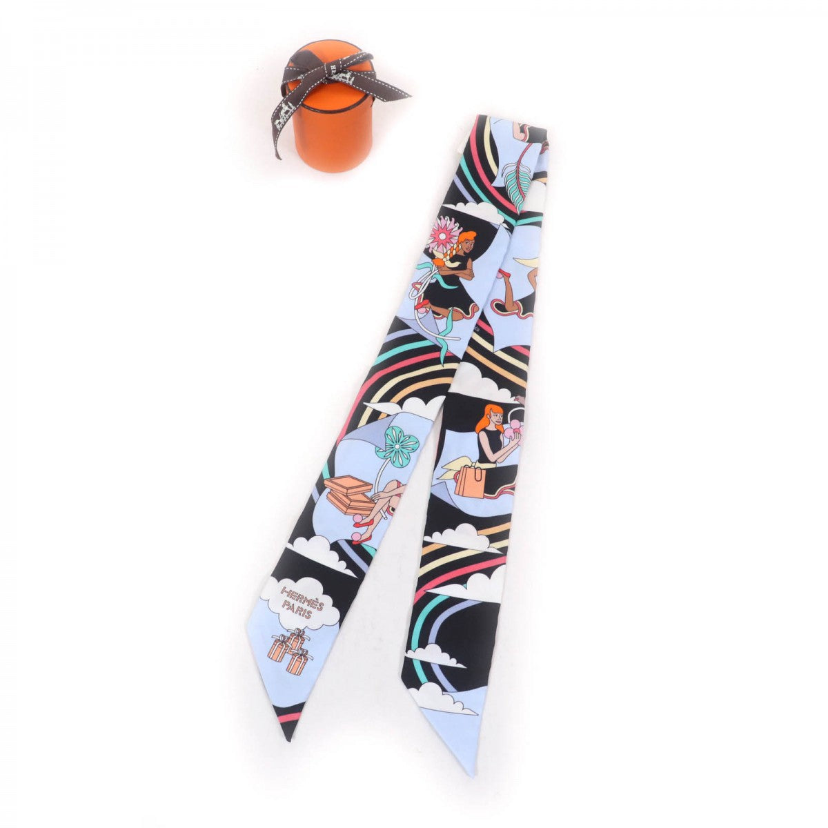 HERMES scarf silk NOIR/CIEL/MULTICOL CARRES VOLANTS Flying Carre
