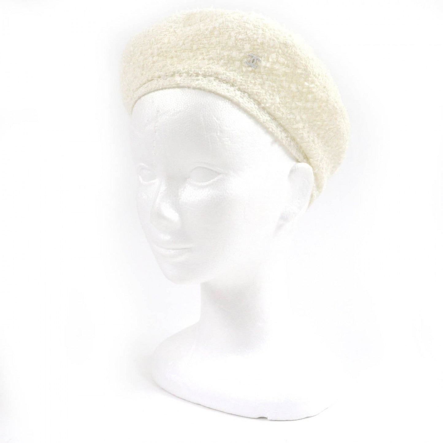 CHANEL beret 19V polyamide white M