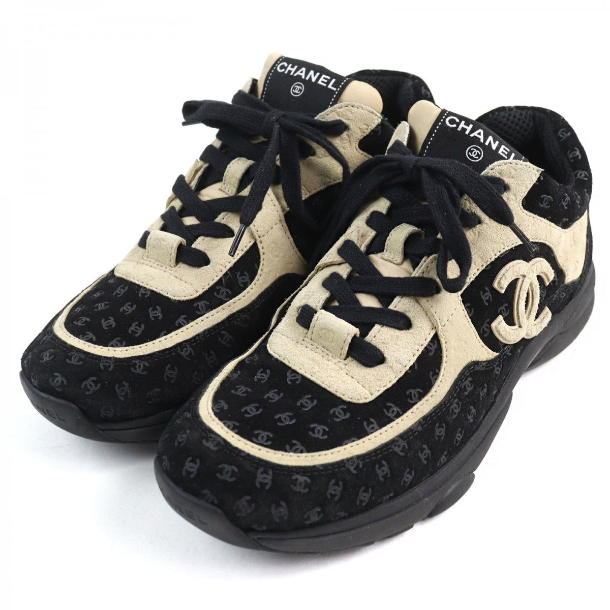 CHANEL sneakers G39232 Suede leather Black beige 42