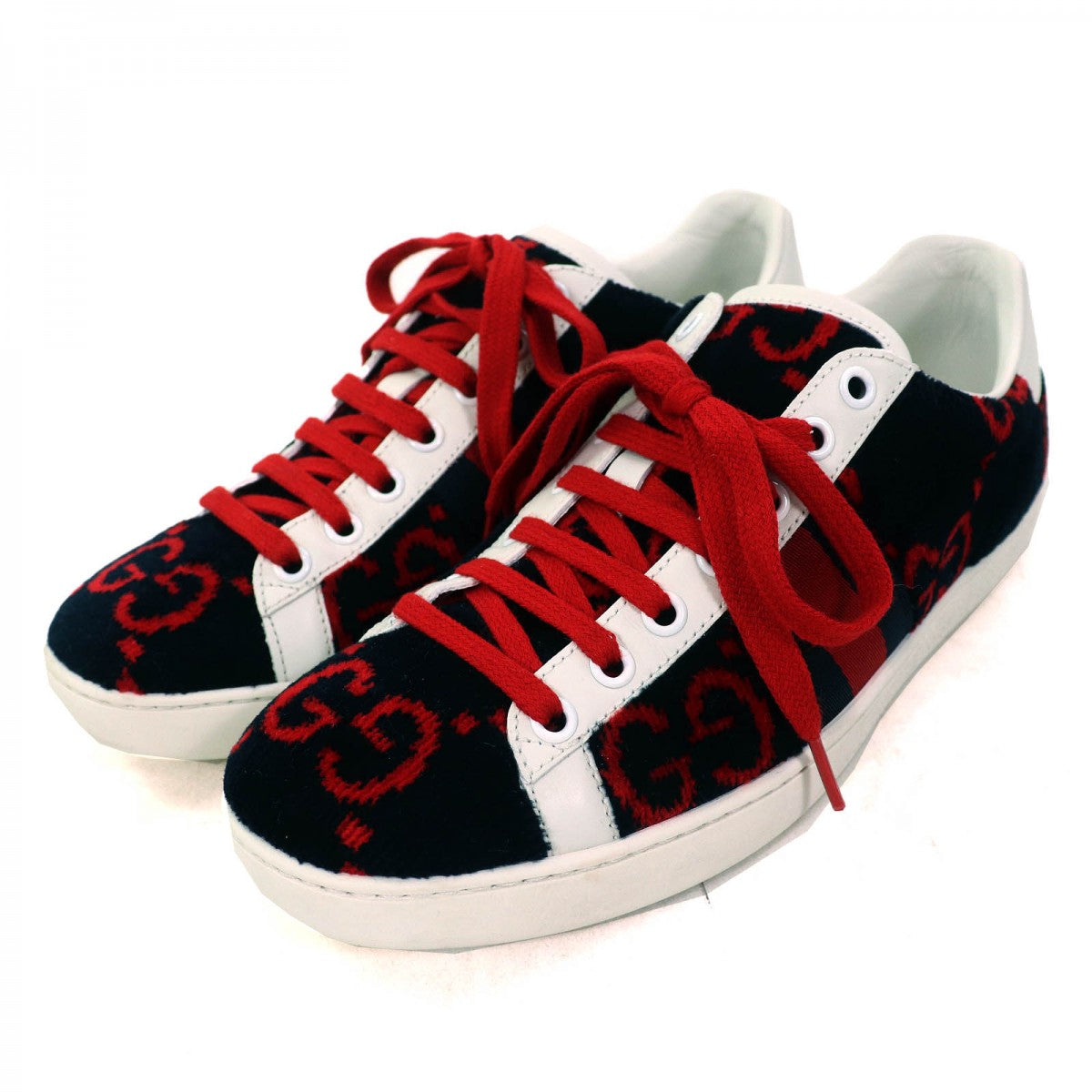 GUCCI Low cut sneakers 431910 leather Black red white Terry cloth 36.5