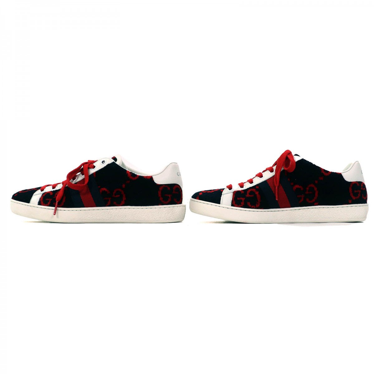 GUCCI Low cut sneakers 431910 leather Black red white Terry cloth 36.5