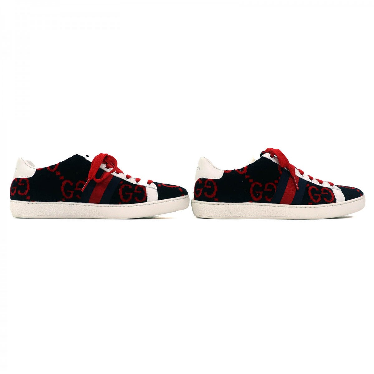 GUCCI Low cut sneakers 431910 leather Black red white Terry cloth 36.5