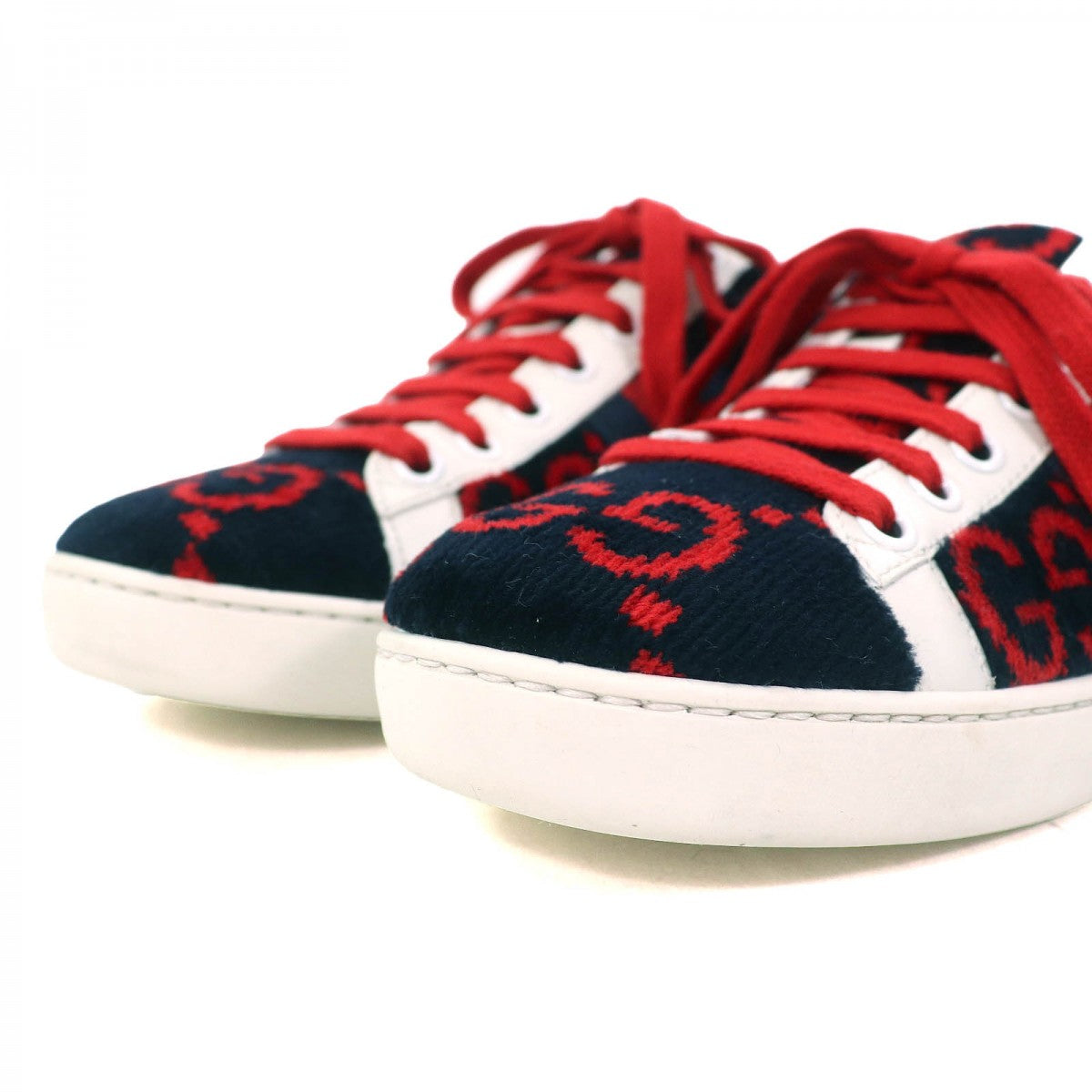 GUCCI Low cut sneakers 431910 leather Black red white Terry cloth 36.5