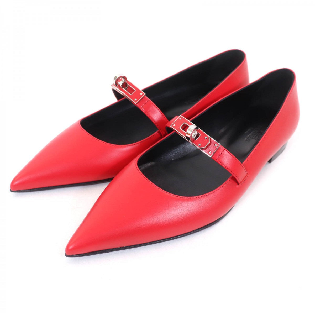 HERMES pumps 251001Z leather Rouge Viff Kelly ballet flats 37