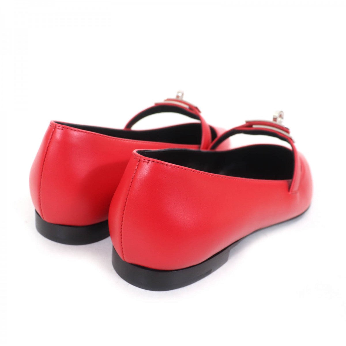 HERMES pumps 251001Z leather Rouge Viff Kelly ballet flats 37