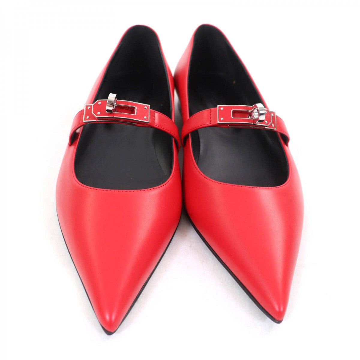HERMES pumps 251001Z leather Rouge Viff Kelly ballet flats 37
