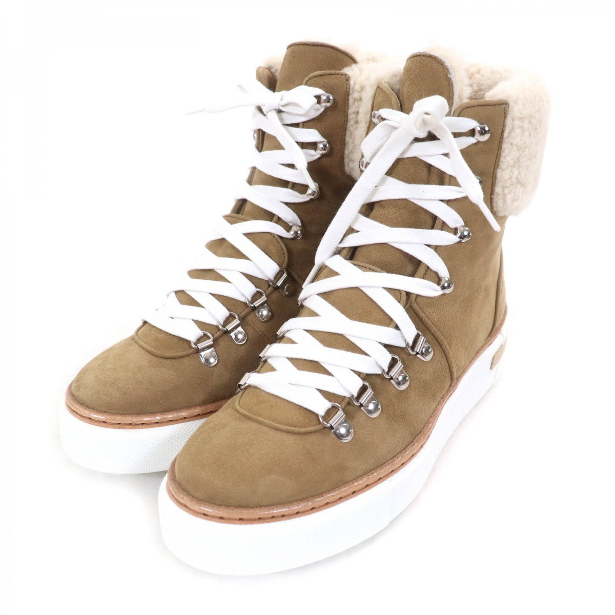 HERMES High cut sneakers Suede leather Brown Flocon 37.5