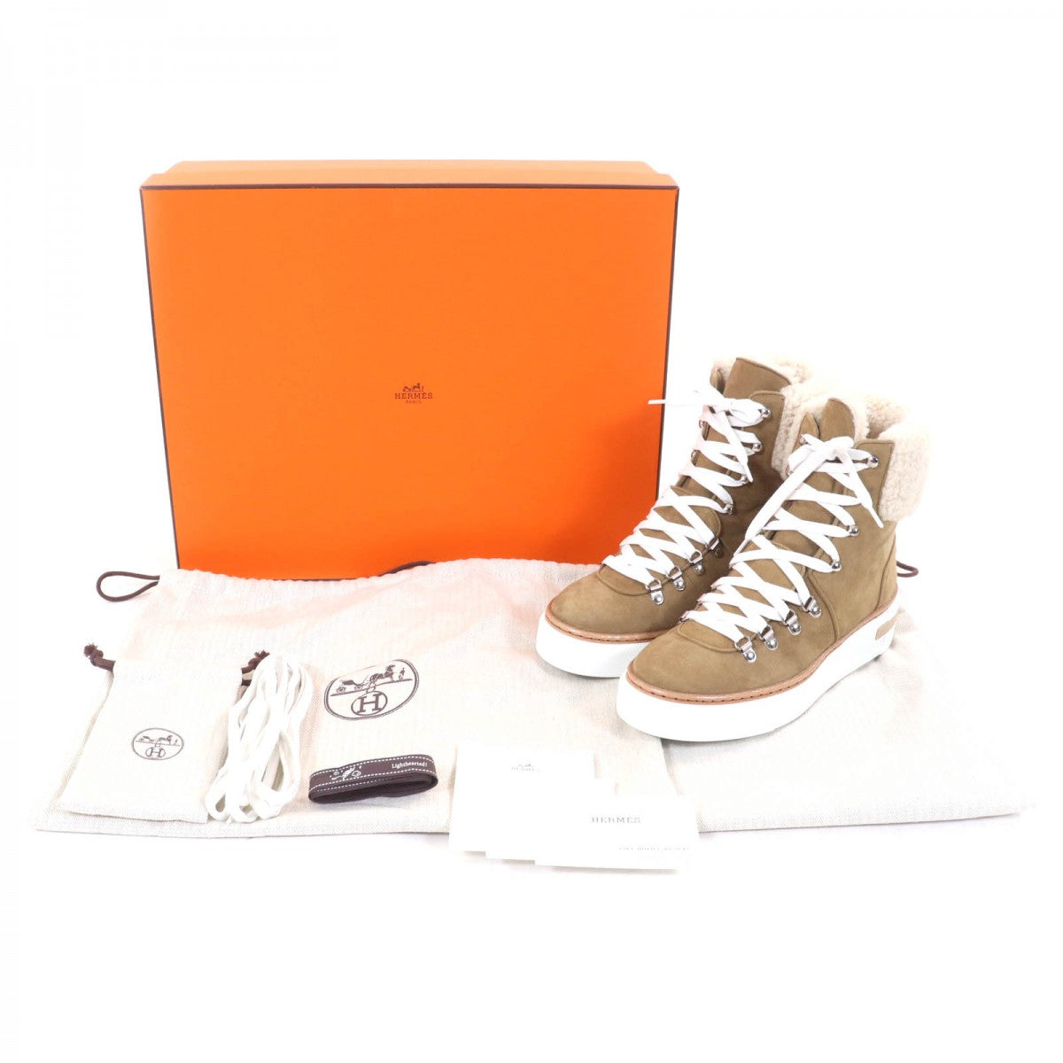 HERMES High cut sneakers Suede leather Brown Flocon 37.5
