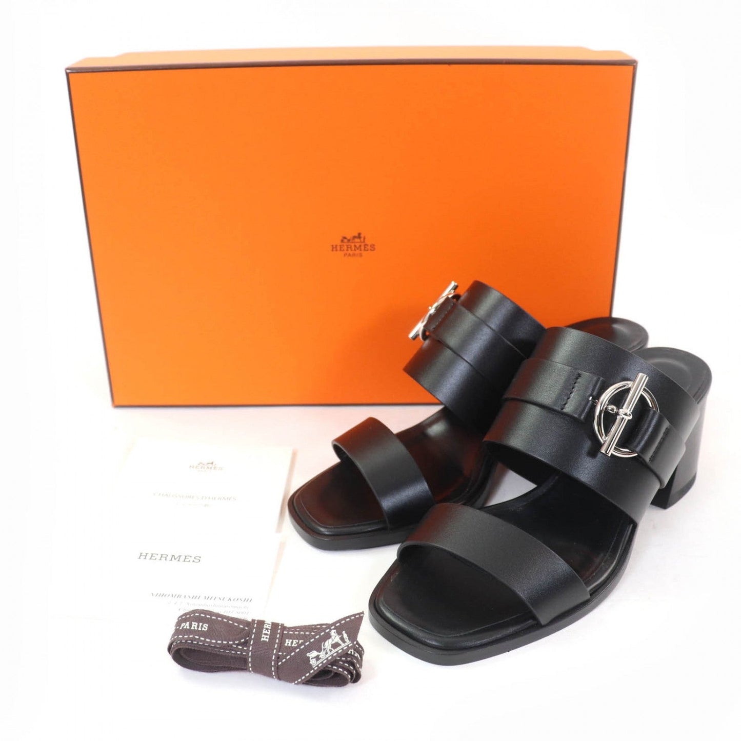 HERMES Sandals leather black cute 35