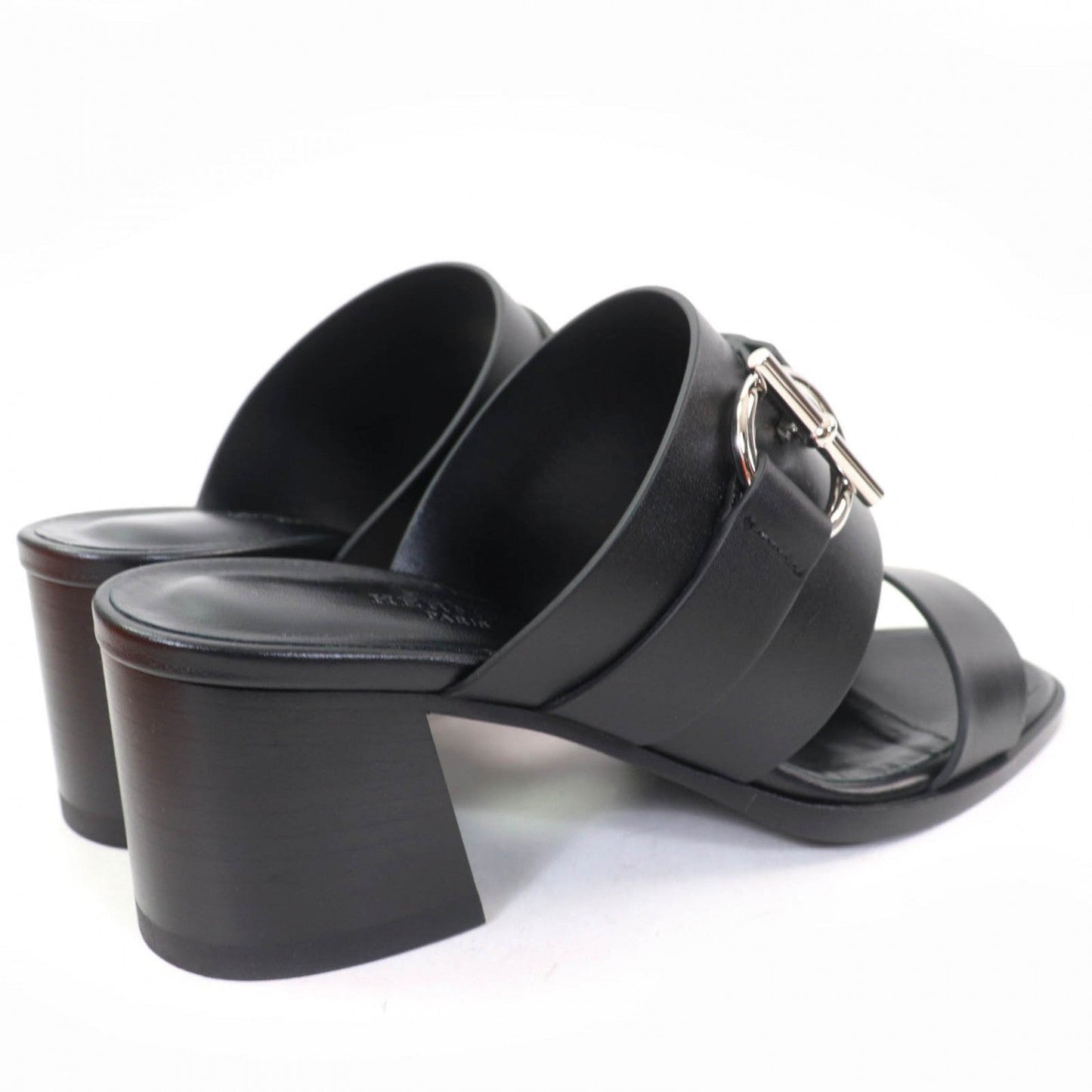 HERMES Sandals leather black cute 35