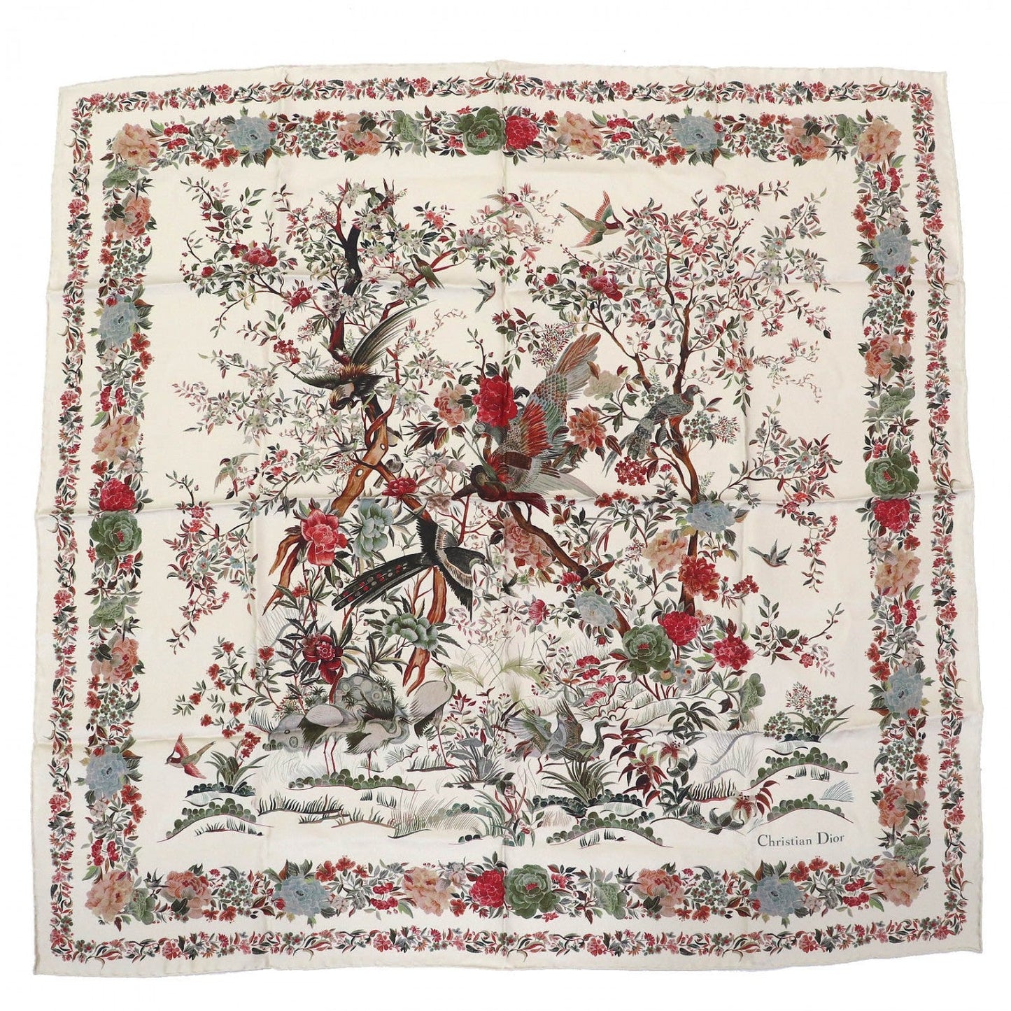 Christian Dior scarf 25JAH090ZKDO silk Beige multicolor Dior Jardin d'Hiver 90 Square Scarf