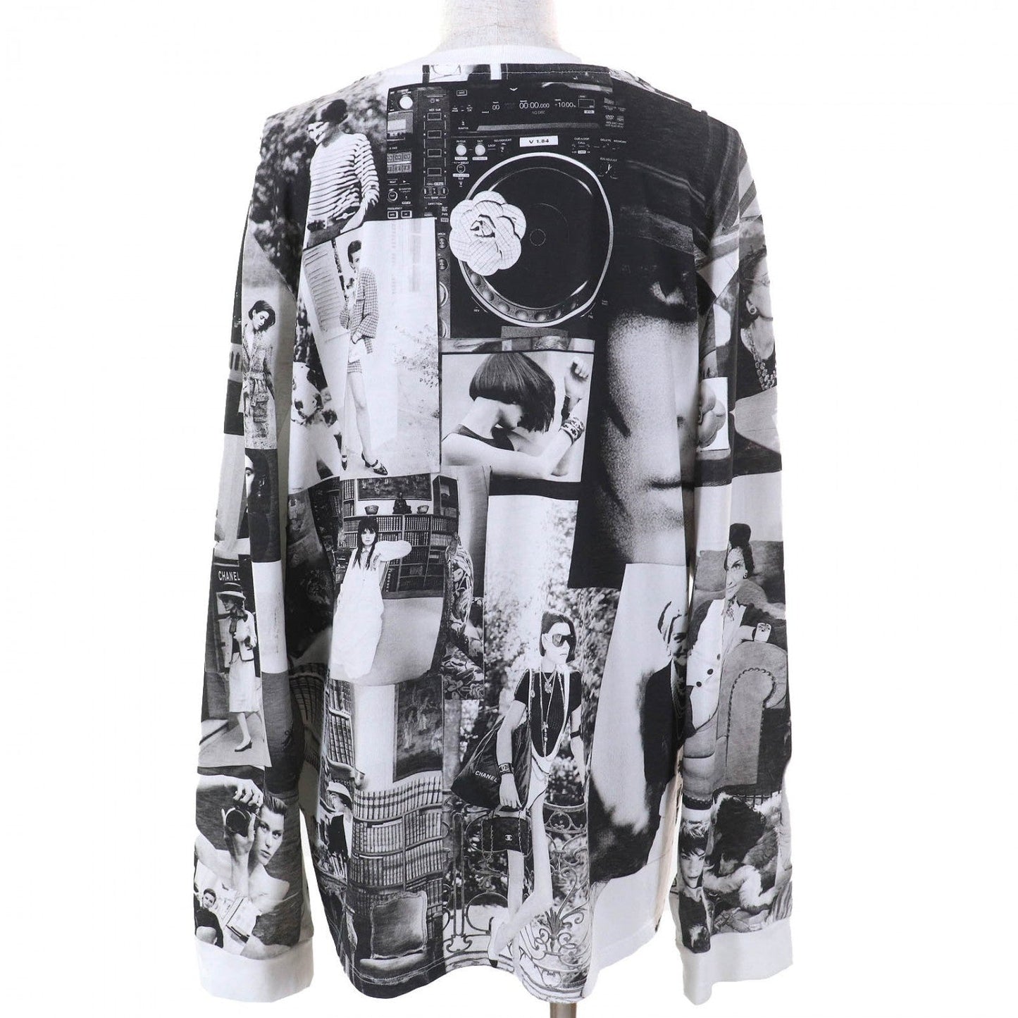 CHANEL Long-sleeved T-shirt P74802 cotton Black type Gray White L