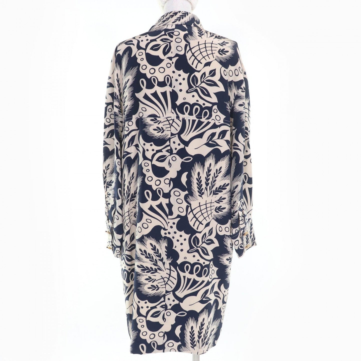 CHANEL one piece silk Beige navy 38