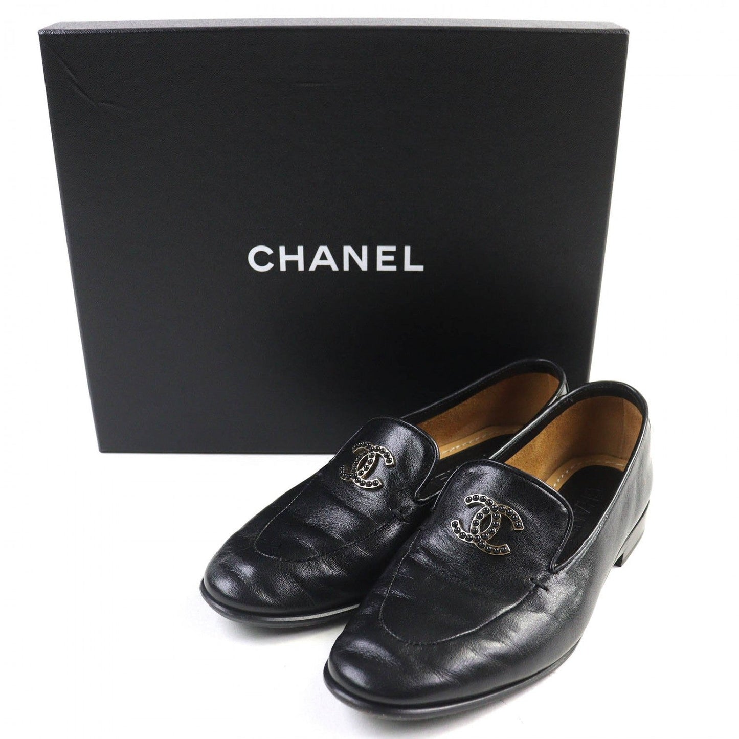 CHANEL loafers G45008 leather black 35.5