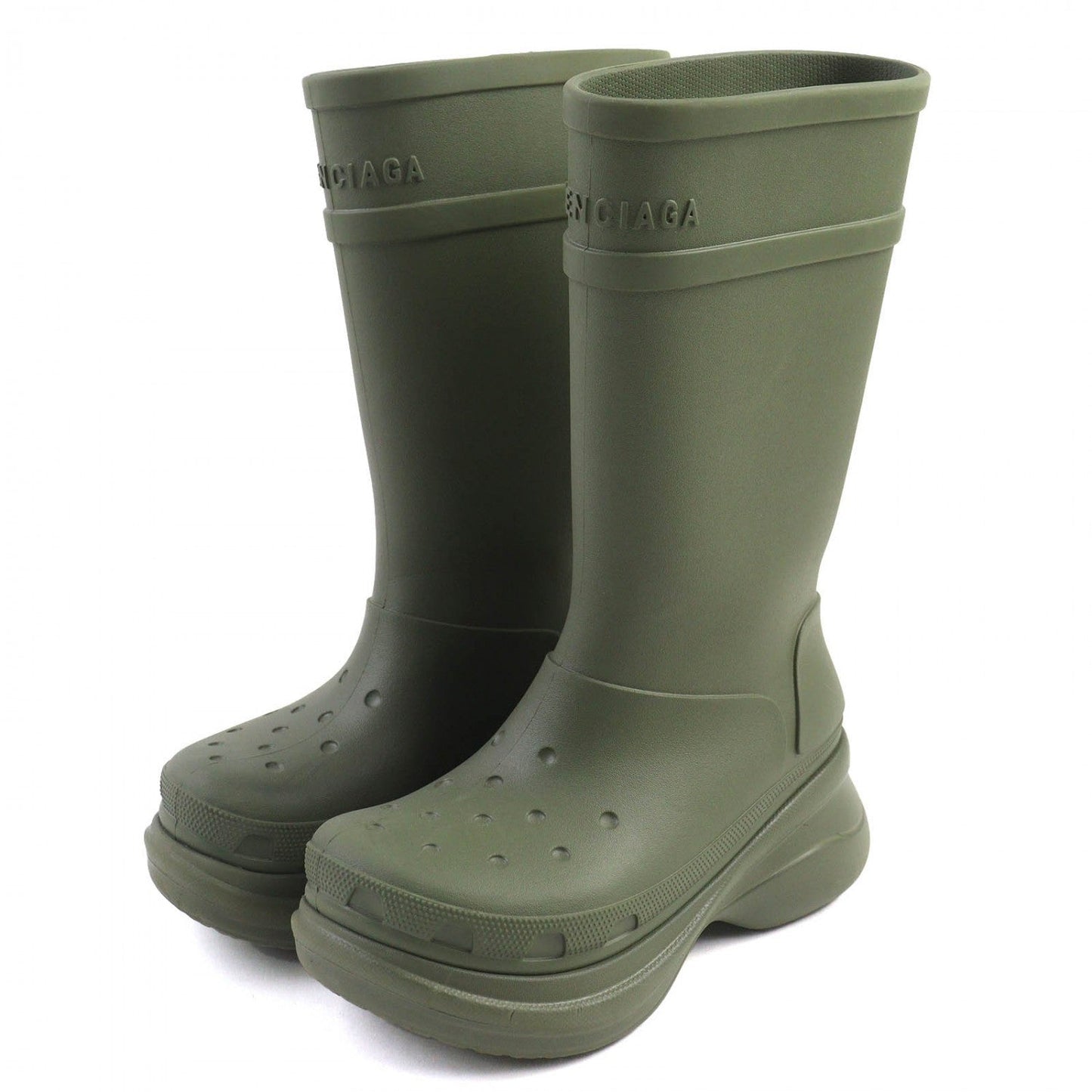 BALENCIAGA Knee-high boots 677388 rubber khaki RUBBER CROCS BOOTS 40