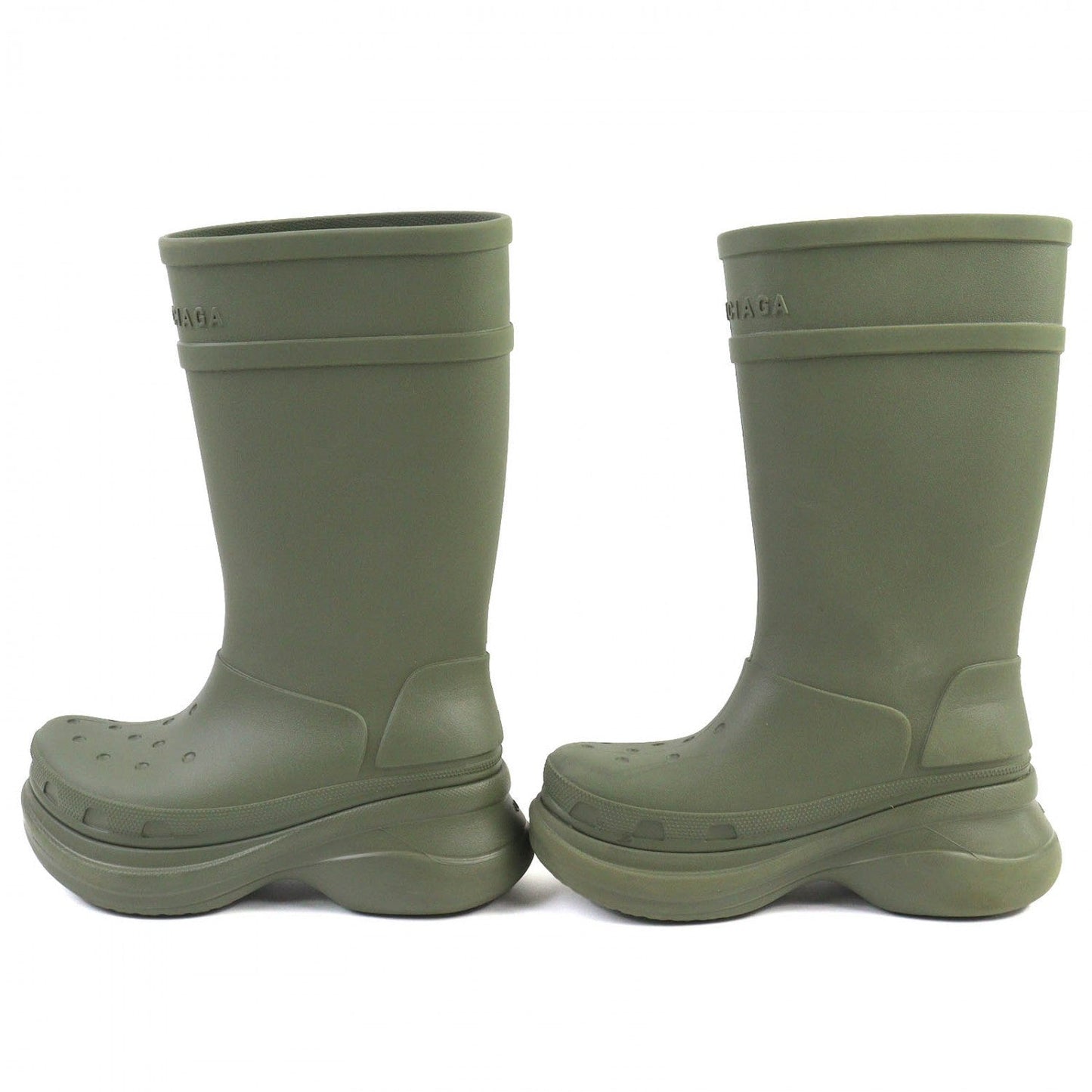 BALENCIAGA Knee-high boots 677388 rubber khaki RUBBER CROCS BOOTS 40