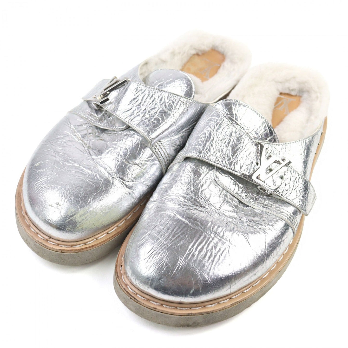 LOUIS VUITTON Sandals 1A9INM leather Silver LV Easy Line Mules 7