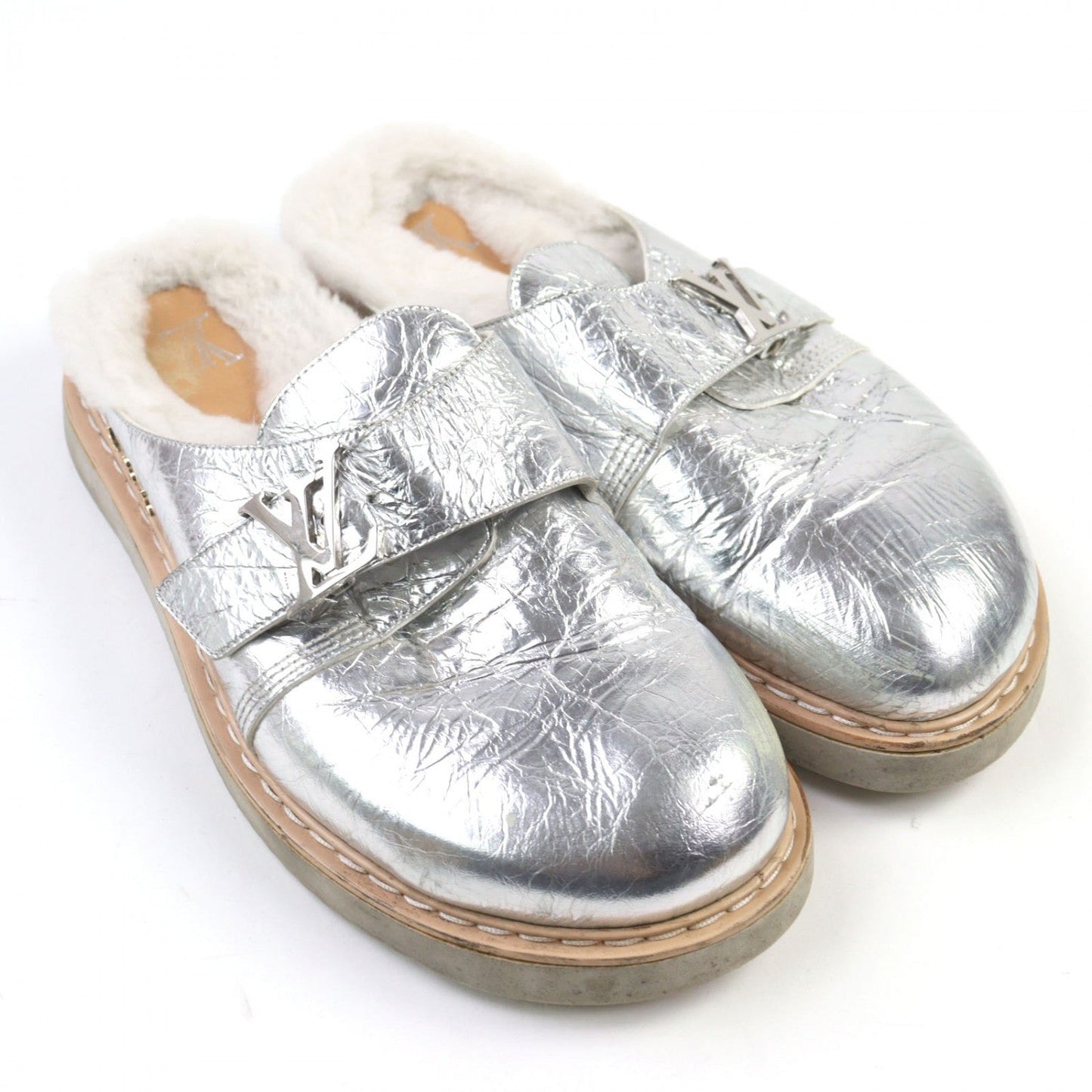 LOUIS VUITTON Sandals 1A9INM leather Silver LV Easy Line Mules 7