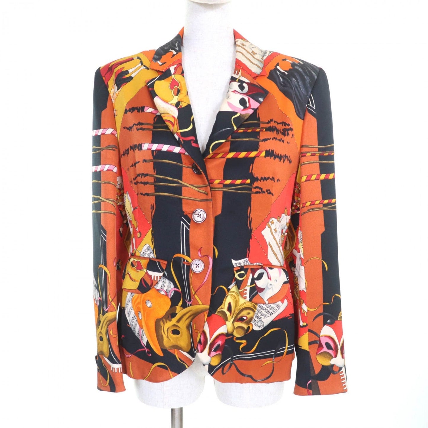 HERMES tailored jacket silk Multi LE CARNAVAL DE VENISE 40