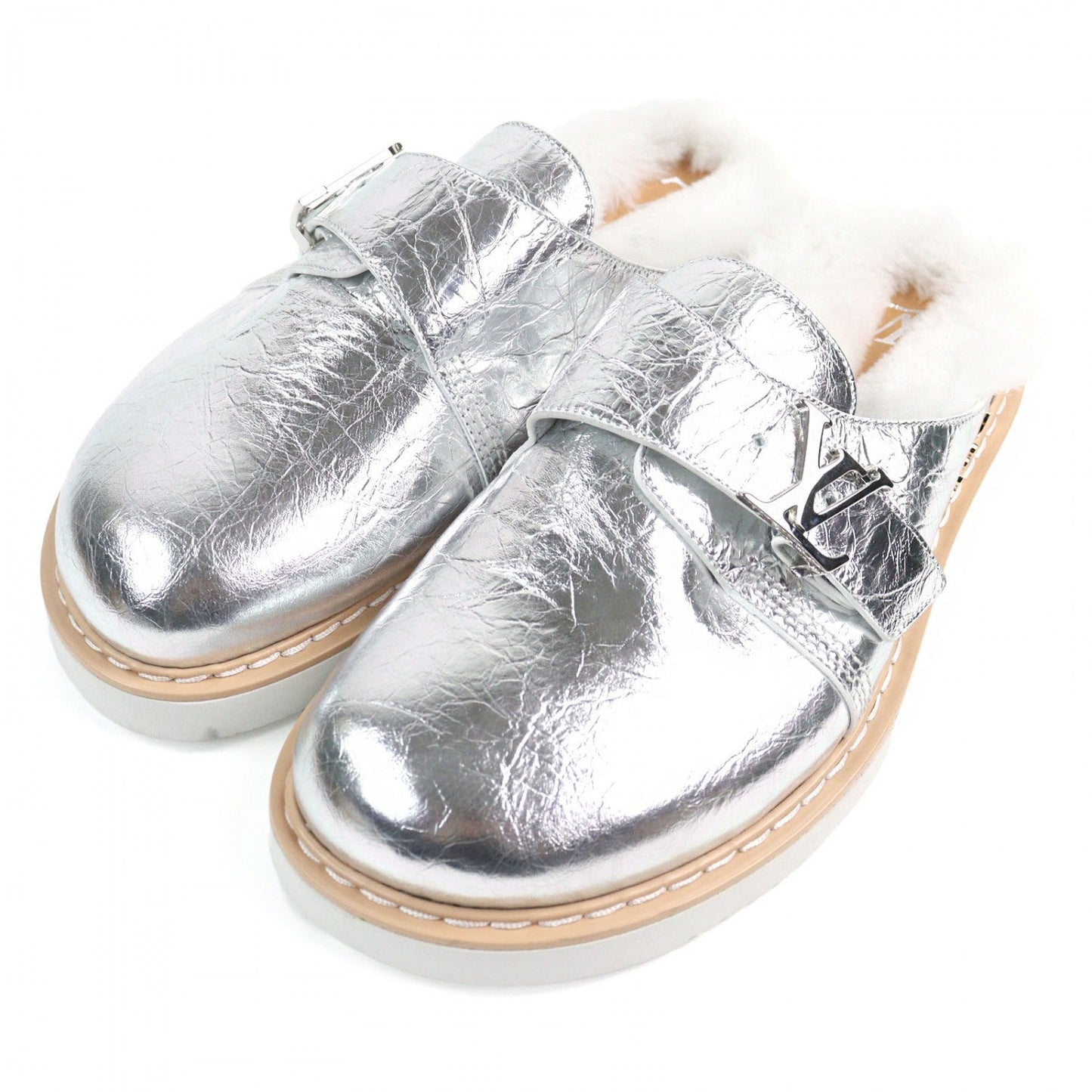 LOUIS VUITTON Sandals 1A9INM leather Silver LV Easy Line 7