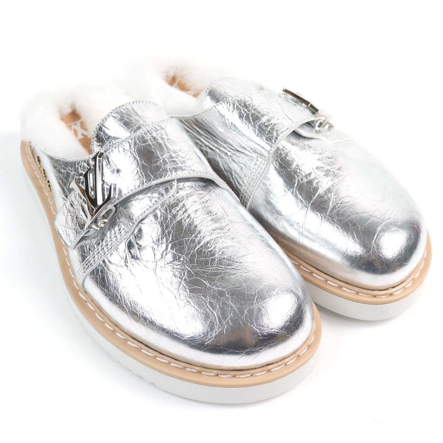 LOUIS VUITTON Sandals 1A9INM leather Silver LV Easy Line 7