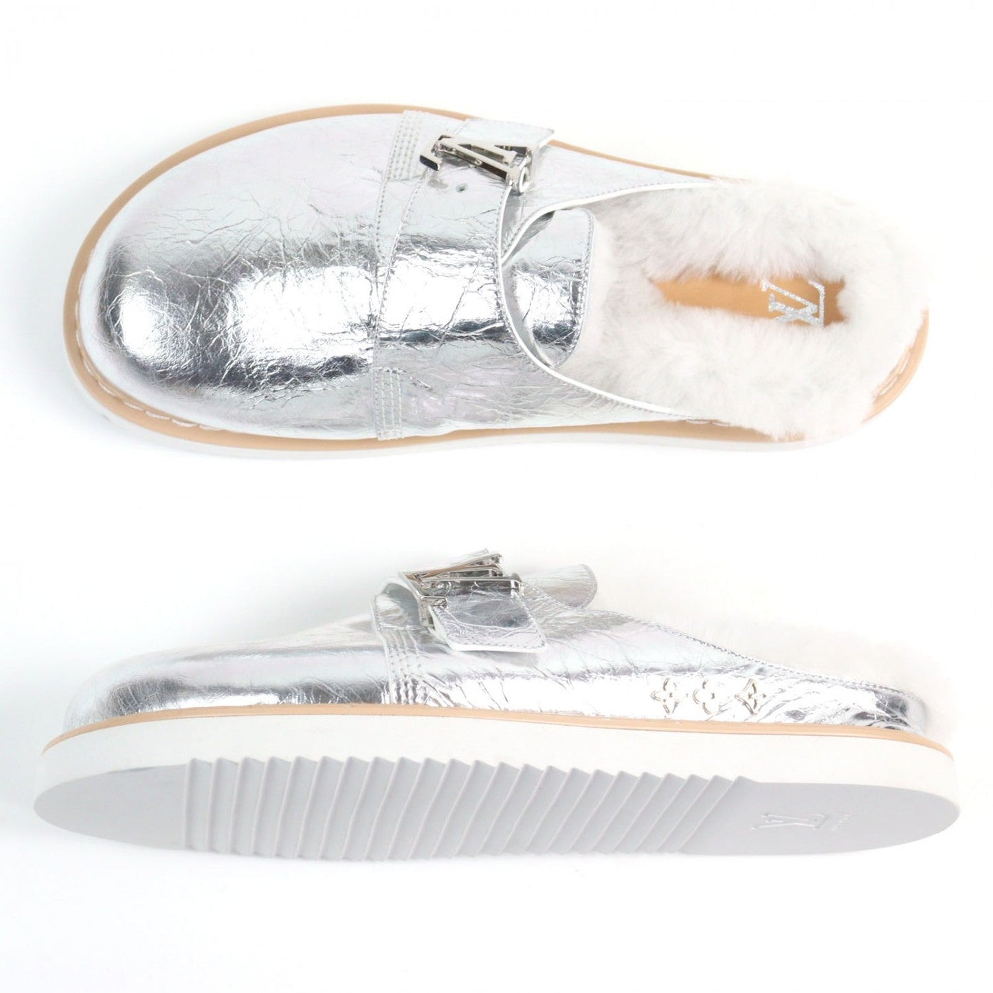 LOUIS VUITTON Sandals 1A9INM leather Silver LV Easy Line 7