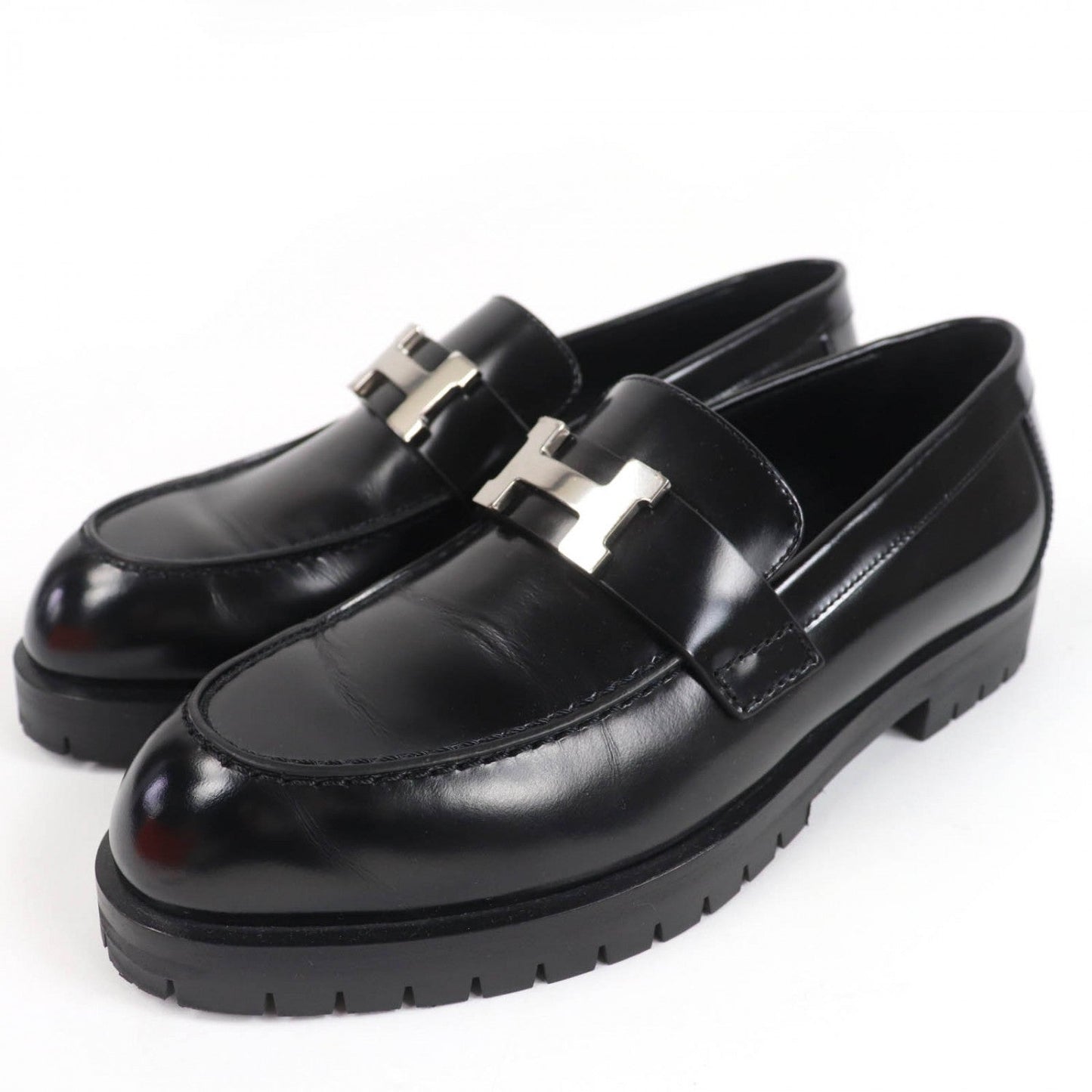 HERMES loafers leather black Moccasin Faubourg Constance Loafers 35