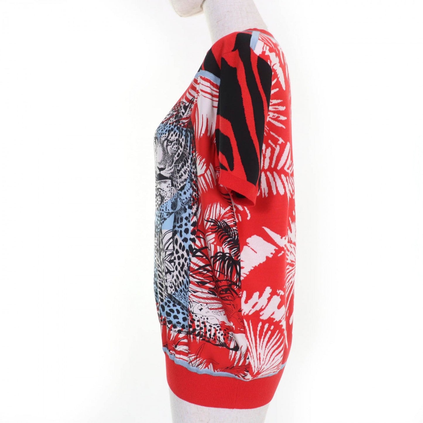 HERMES Short sleeve knit 3E2868D3 silk Red type Jungle love 40