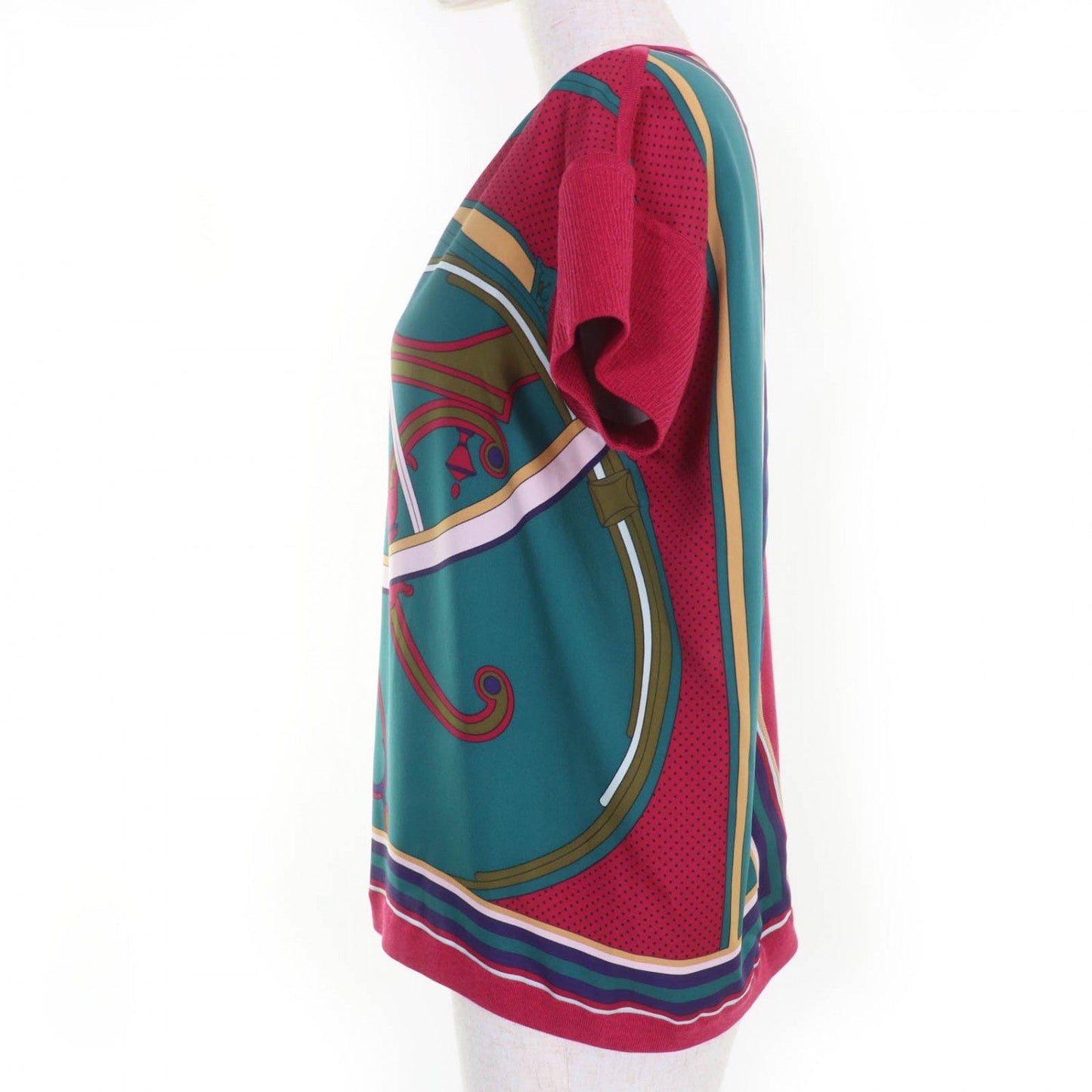 HERMES Short sleeve knit silk multicolor George Washington carriage 40