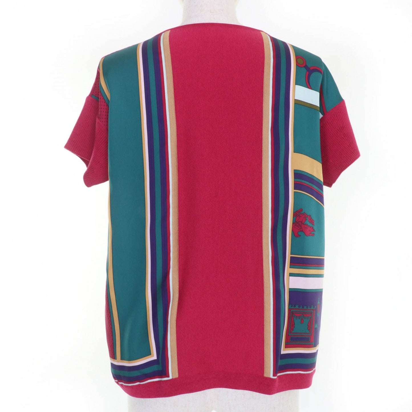 HERMES Short sleeve knit silk multicolor George Washington carriage 40