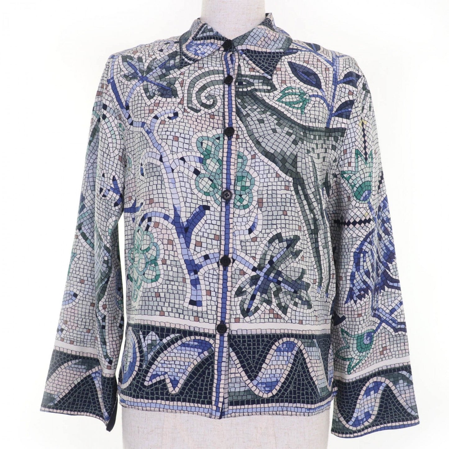 HERMES Long sleeve shirt silk multicolor PAVEMENT 34