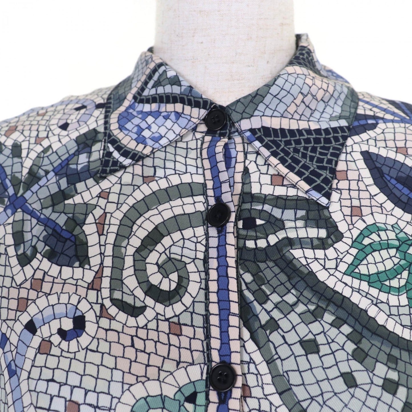 HERMES Long sleeve shirt silk multicolor PAVEMENT 34
